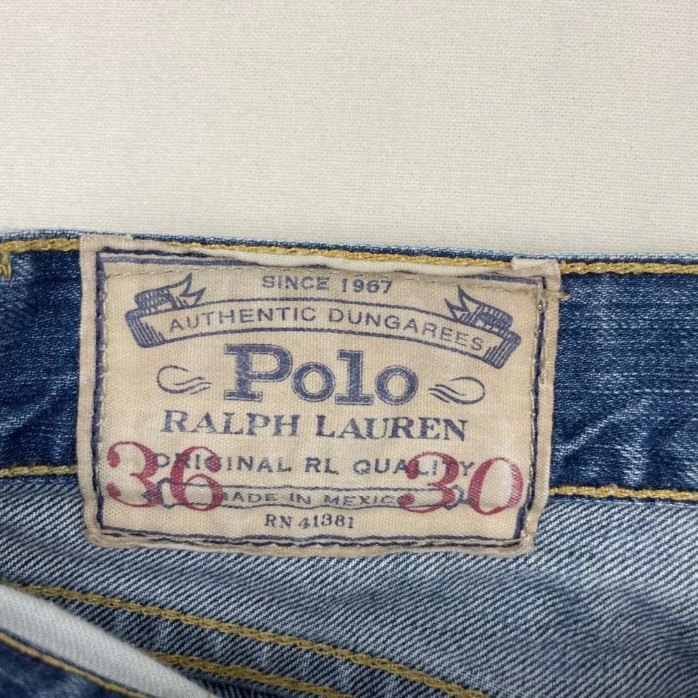 Polo Ralph Lauren Mens Authentic Dungarees Blue Denim Jeans 36x30 Straight Leg
